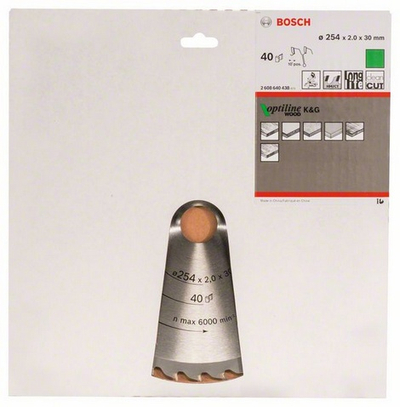 Teh rrethor Bosch Optiline for Wood 2608640438, 254mm, 40 dhëmbë, për dru