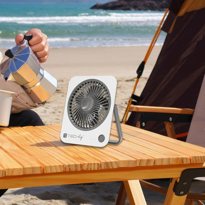 Тересен вентилатор Techly IC-FAN-DSK1WG, пренослив, на батерии, бел