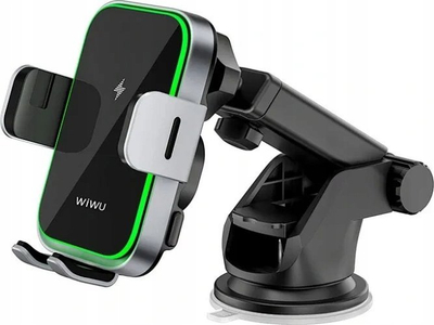 Mbajtës telefoni për makinë WiWU CH313, karikim wireless 15W, për në gryka ajri dhe xham, i zi
