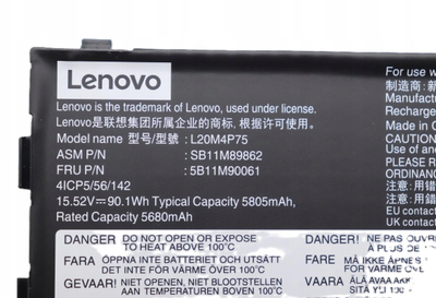 Bateri laptopi Lenovo L20M4P75, 90.1Wh, 5680mAh, e zezë