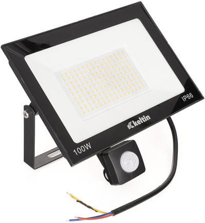 Reflektor LED me sensor lëvizjeje, 100W, 6500K dritë e bardhë e ftohtë, i zi