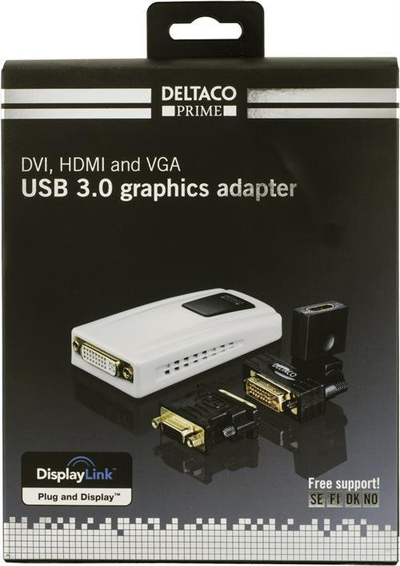 Adapter grafik Deltaco Prime, USB 3.0 në DVI HDMI VGA, 2048x1152, i bardhë