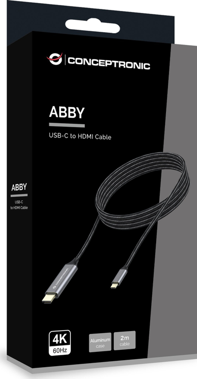 Kabllo USB Conceptronic ABBY10G, USB C në HDMI, 2m, e zezë argjend
