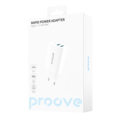 Karikues muri Proove Rapid, 30W, 2×USB + Type-C, i bardhë