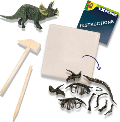 Set gërmimi dinosaurësh SES Creative 2 në 1 Triceratops, skelet dinosauri, për kalamaj