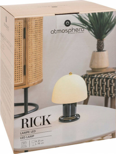 Lampë tavoline LED Atmosphera Rick, 21cm, kupolë xhami, e zezë