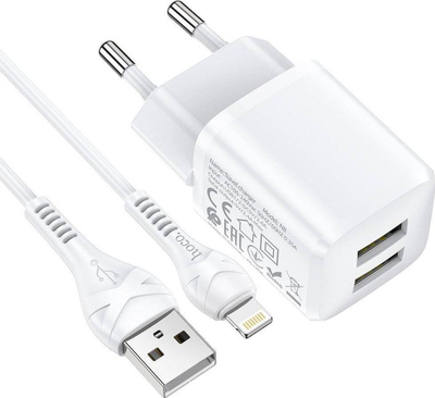 Karikues muri Hoco N8, USB me kabllo Lightning, 1A, i bardhë