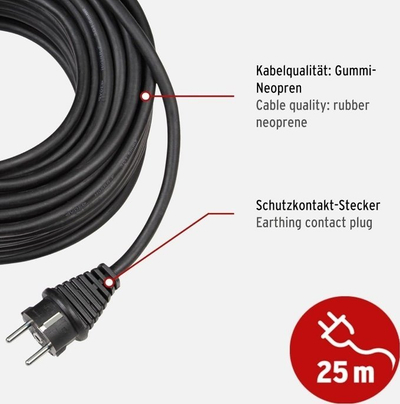 Kabllo zgjatuese Brennenstuhl H07RN-F 3G2.5, 25 m, IP44, e zezë