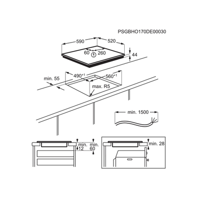 Pianurë me induksion Electrolux EIS62443, 60cm, 4 zona gatimi, e zezë