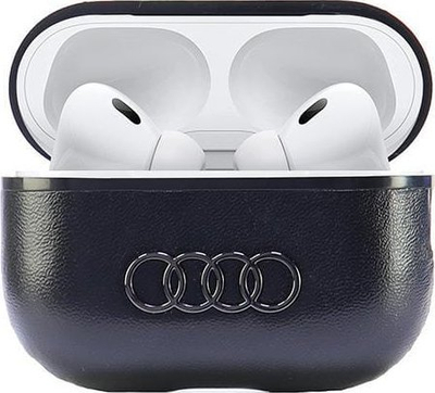 Kover mbrojtës Audi me lëkurë, logo e madhe, për AirPods Pro 2, lëkurë, i zi