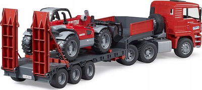 Сет играчки Bruder MAN TGA Low Loader Truck со натоварувач Manitou, модел 02774, пластика, повеќебоен
