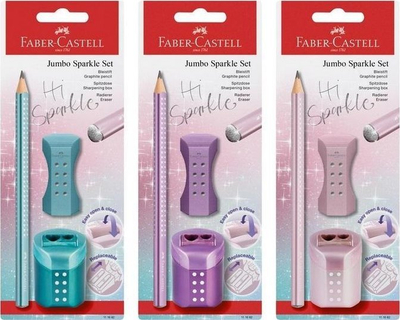 Set shkrimi Faber-Castell Sparkle Jamio No.116820, 3 pjesë, lapsa, mprehës dhe gomë, shumëngjyrësh