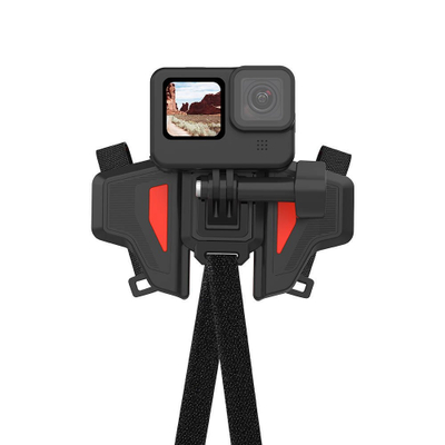 Mbajtës helmetë motori Telesin Butterfly, për GoPro, me shirit Velcro, zi e kuqe