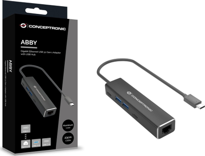 Adapter USB C Conceptronic ABBY14B, 2.5GbE, hub 2xUSB C 2xUSB A, i zi