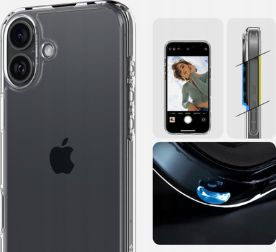 Mbështjellës telefoni Spigen Crystal Hybrid, për iPhone 16, transparent