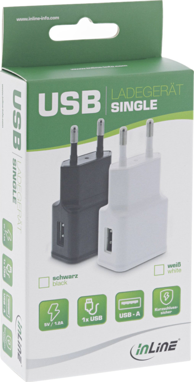 Adapter karikues USB InLine Single, 5V 1.2A, 100 240V, i zi