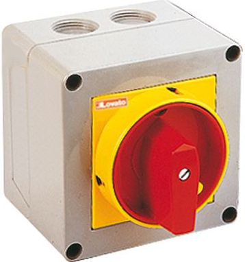 Ndërprerës rrotullues Lovato Electric GX1610P25, 3P 16A, montim i fshehur, dorezë e verdhë kuqe