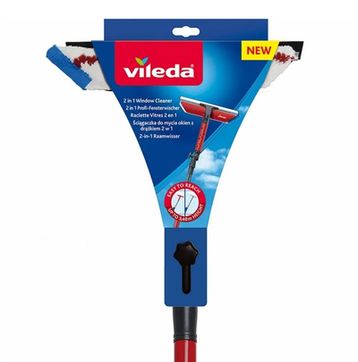 Shtrydhëse dritaresh Vileda Window Squeegee 128782, dorezë teleskopike, plastike, e kuqe