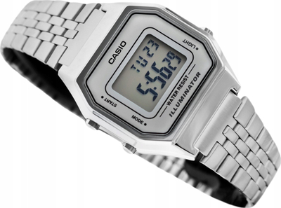 Orë digjitale Casio LA680WA 7D, sportive, që s’e ha uji, e bardhë