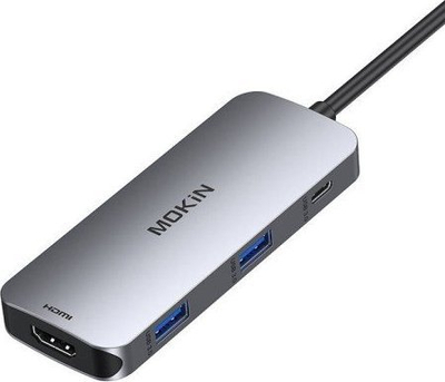 Hub USB MOKiN 7n1, USB C në HDMI 4K, 2x USB 3.0, ngjyrë argjendtë