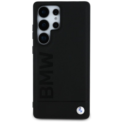 Mbulesë telefoni BMW Leather Big Wordmark për Samsung Galaxy S25 Ultra, lëkurë natyrale, e zezë