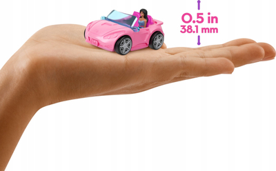 Set lodrash Barbie Mini BarbieLand HYF42, kukull 4 cm, makinë kabrio me ndryshim ngjyre, rozë