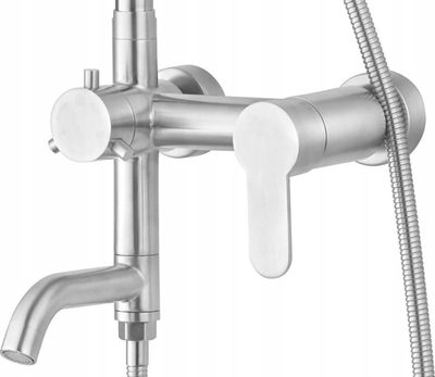Kolonë dushi Steely 3, çelik inox SUS304, rubinet me një komandë, argjendtë