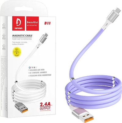 Kабел USB Denmen USB A во USB C, 1 m, 2.4A, виолетов