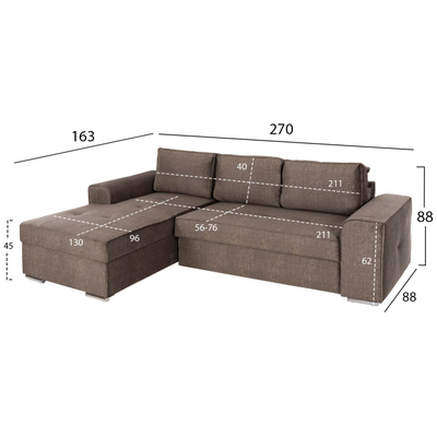 Sofa këndore Nacho e majtë (HM3279.03L), kaftë/ argjendtë