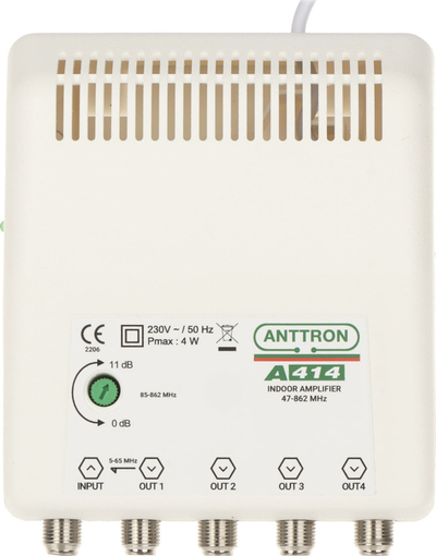 Amplifikator antene Telmor WSS-412R, me 4 dalje, me kanal kthimi, ngjyrë gri