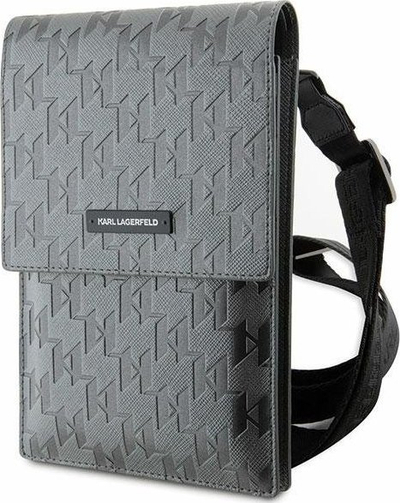 Çantë telefoni Karl Lagerfeld Phone Bag KLWBSAMSMG, për dy telefona, lëkurë eko Saffiano, ngjyrë argjendi