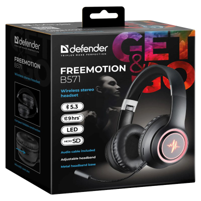 Слушалки Bluetooth Defender Freemotion B571, безжични, LED, црни