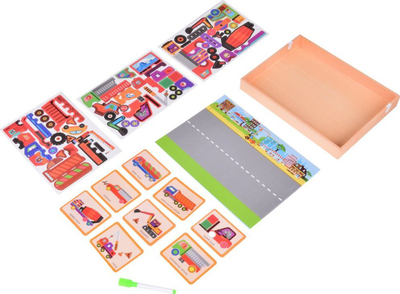 Tabllo magnetike lodër ZA5352, 2 në 1 me puzzle vegla ndërtimi, 28 x 31 cm, shumëngjyrëshe