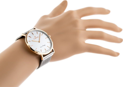 Ora dore G. Rossi 10771B-3B4, mekanizëm quartz, metalike argjend me rosegold, për goca