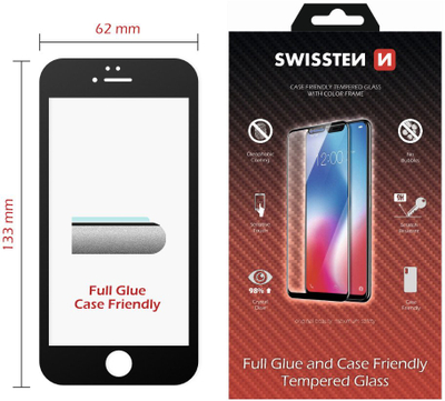 Mbrojtës ekrani Swissten Case Friendly për iPhone 6 6S, xham i temperuar, i zi