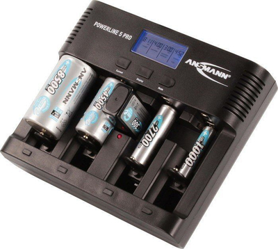 Karikuesi Ansmann Powerline 5 Pro, për bateri AA/AAA/C/D/9V, ekran LCD, i zi