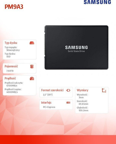 SSD Samsung PM9A3, 7.68TB, 2.5", NVMe U.2, i zi