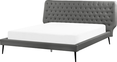 Set dhome gjumi Beliani Essonne, krevat dopio i madh 160x200 cm, lëkurë sintetike, gri