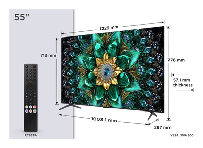 TV TCL 55Q6C, 55\", QD Mini LED, 4K Ultra HD, Smart Google TV, i zi