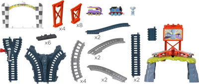Set lojërash Mattel Thomas & Friends Race for the Sodor Cup HFW03, pista garash, me 2 trena metalikë, shumëngjyrësh