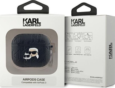 Mbrojtëse për AirPods 3 Karl Lagerfeld Monogram Karl &amp; Choupette, me unazë metalike, e zezë