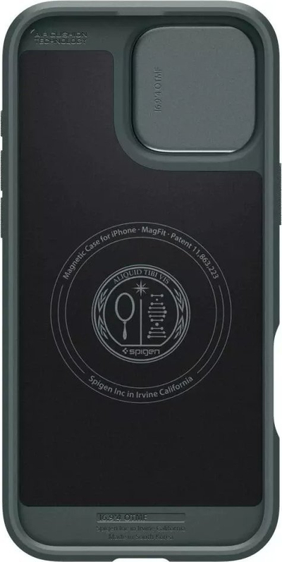 Kapotë telefoni Spigen Optik Armor MagSafe për iPhone 16 Pro, mbrojtje hibride, me kapak kamere, jeshile Abyss