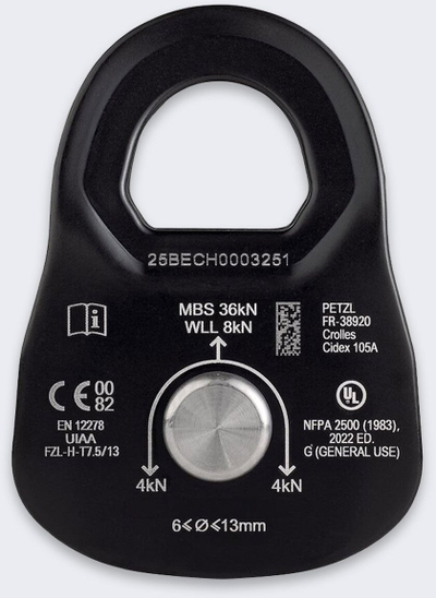 Rrotull shpëtimi Petzl Rescue M P050BA01, kapacitet 36kN, madhësi mesatare, e zezë
