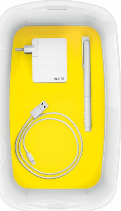 Kuti ruajtëse Leitz MyBox WOW Small, me kapak, e bardhë me të verdhë
