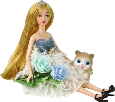 Kukull Leantoys Emily Doll, flokë të gjatë, fustan me lule, shumëngjyrëshe