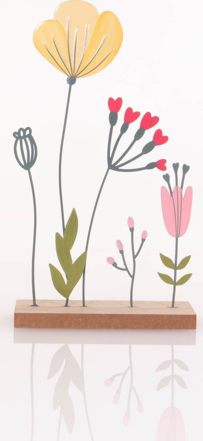 Dekor tavoline FLORINA Field Flowers, metal dhe dru, 28cm, shumëngjyrësh