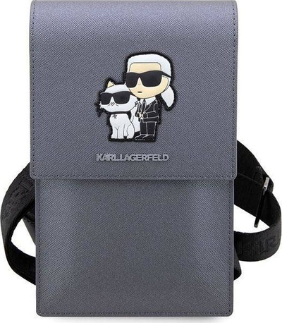 Çantë Karl Lagerfeld Saffiano Karl and Choupette Head, lëkurë eko, me rrip krahu, argjendi
