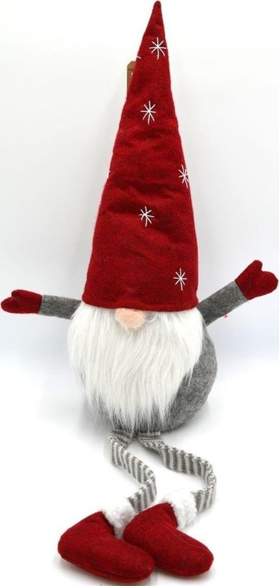 Figurë zbukuruese Krishtlindjesh Saska Christmas Gnome, 50cm, për ulje, gri me të kuqe