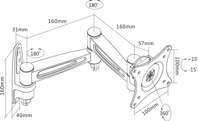 Kllapë muri për monitor InLine 23105D, 13-27", me krah të lëvizshëm, alumin, e zezë