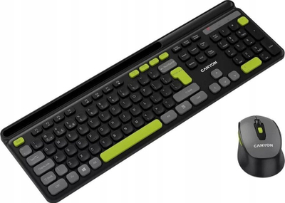 Set tastiere edhe mausi wireless Canyon CNS-HSETW5BK, 105 taste, USB, i zi me të verdhë